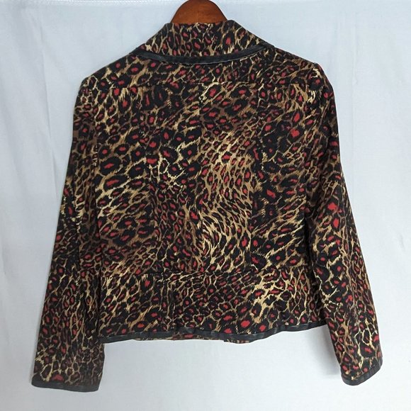 Vintage Nygard Petites animal-print blazer with leather trim size 6 EUC - Picture 2 of 10